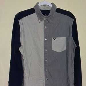 Men's Gray and Black Button-Up Shirt